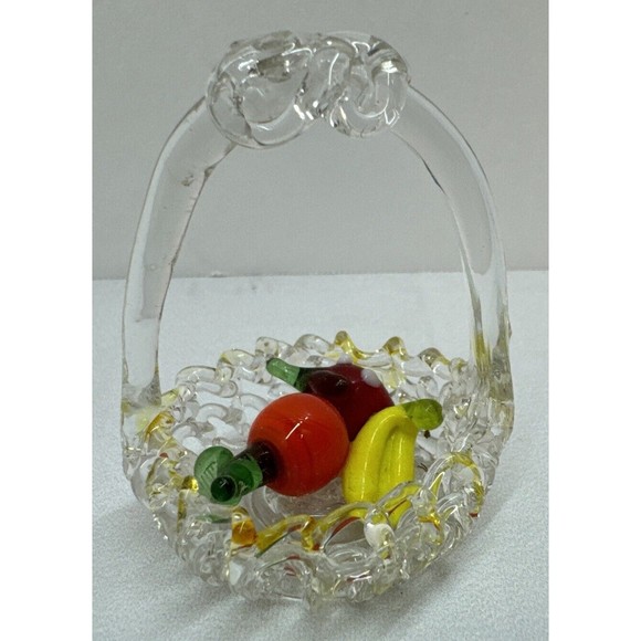 Unbranded Other - Miniature Spun Glass Fruit Basket Apple Orange Banana